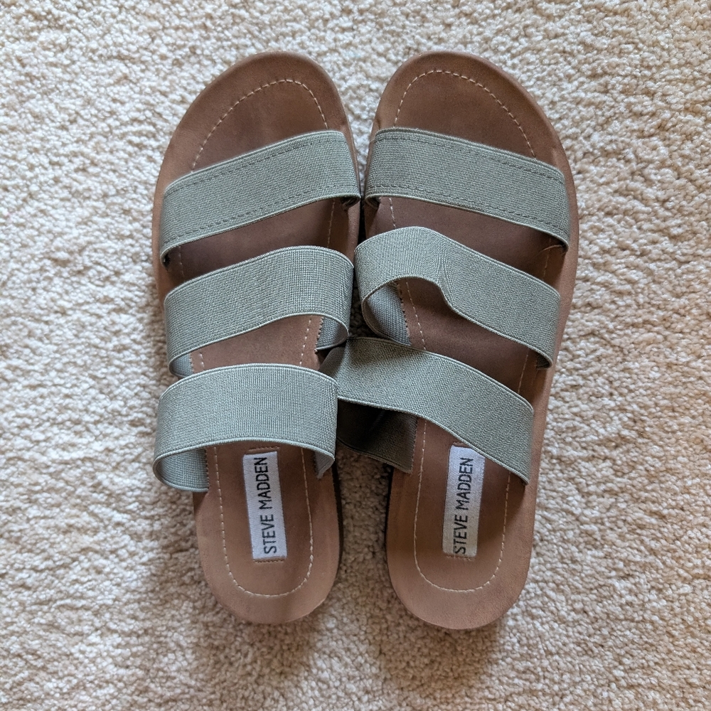 Steve Madden Green Elastic Strappy Flat Sandals